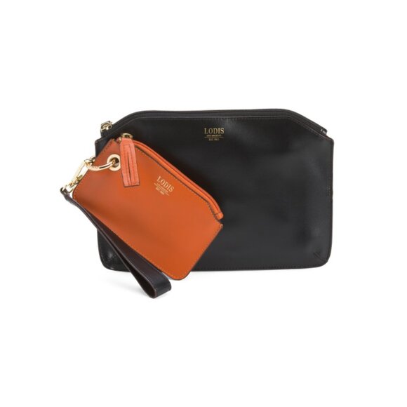LODIS Black/orange Leather Clutch With Card Case - Picture 1 of 2